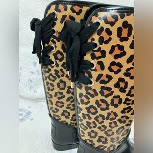 Coach Leopard Print Winter Rain Boots - Black and Tan